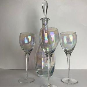Hand Blown Iridescent Holographic Decanter + Glass